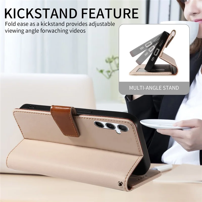 Para Samsung Galaxy A55 5G Case RFID Blocking PU Leather Wallet Flip Phone Cover with Wrist Strap - Damasco