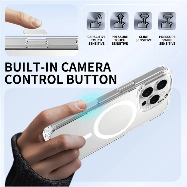Acquista all'ingrosso per iPhone 16 Pro Cover compatibile con MagSafe TPU+PC Custodia per telefono con pulsante di controllo della fotocamera - Trasparente