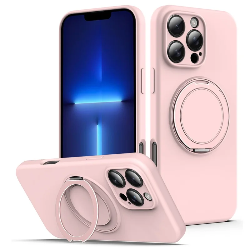 For iPhone 13 Pro Case Compatible with MagSafe Rotating Metal Kickstand PC + Silicone Phone Cover - Pink
