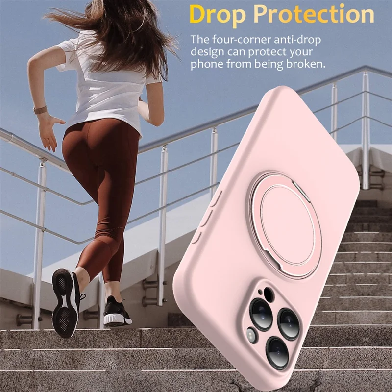 For iPhone 13 Pro Case Compatible with MagSafe Rotating Metal Kickstand PC + Silicone Phone Cover - Pink