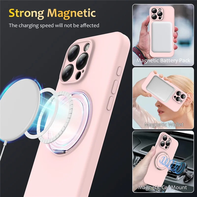 For iPhone 13 Pro Case Compatible with MagSafe Rotating Metal Kickstand PC + Silicone Phone Cover - Pink