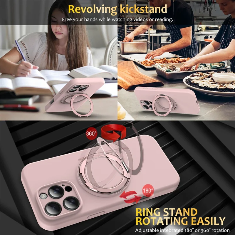 For iPhone 13 Pro Case Compatible with MagSafe Rotating Metal Kickstand PC + Silicone Phone Cover - Pink