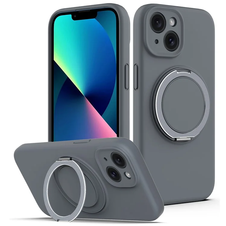 Coque pour iPhone 13 compatible avec MagSafe, support en métal et coque de téléphone en silicone - Gris