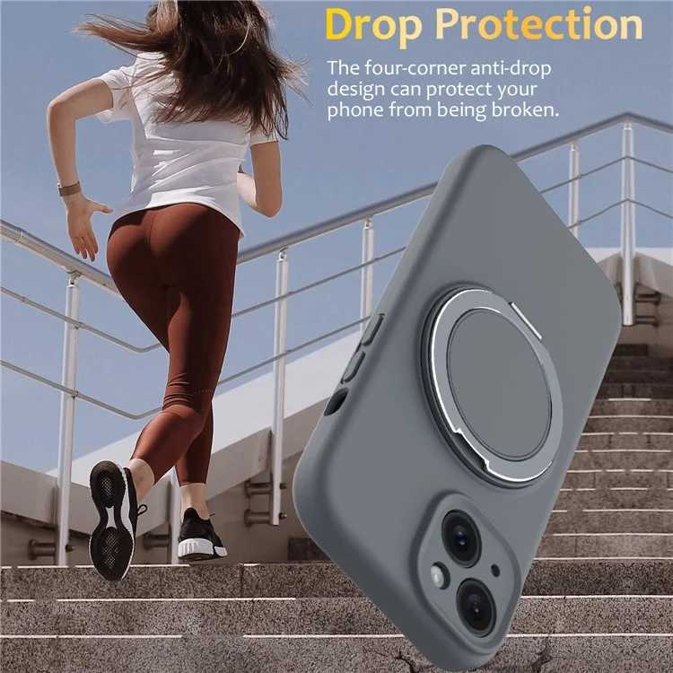 Coque pour iPhone 13 compatible avec MagSafe, support en métal et coque de téléphone en silicone - Gris