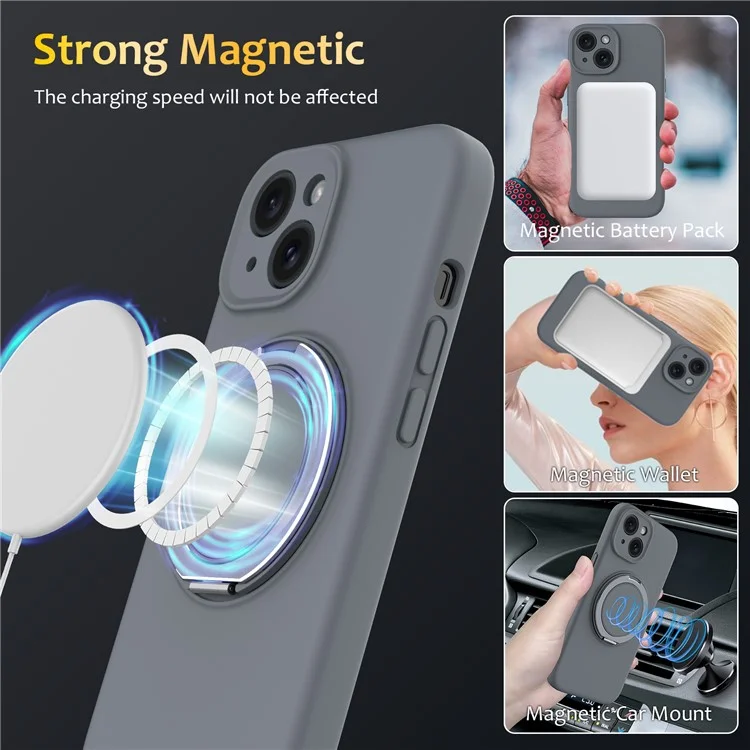 Coque pour iPhone 13 compatible avec MagSafe, support en métal et coque de téléphone en silicone - Gris