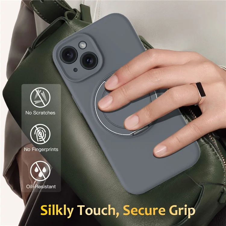 Coque pour iPhone 13 compatible avec MagSafe, support en métal et coque de téléphone en silicone - Gris
