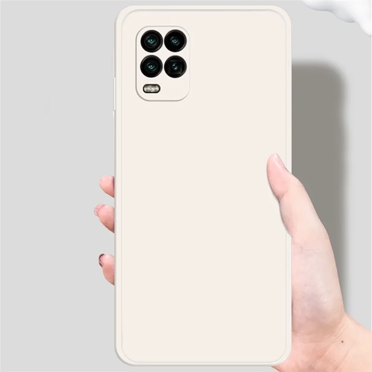 For Xiaomi Mi 10 Lite 5G Cellphone Guard Case, Rubberized TPU+Microfiber Lining Straight Edge Phone Back Cover - Beige