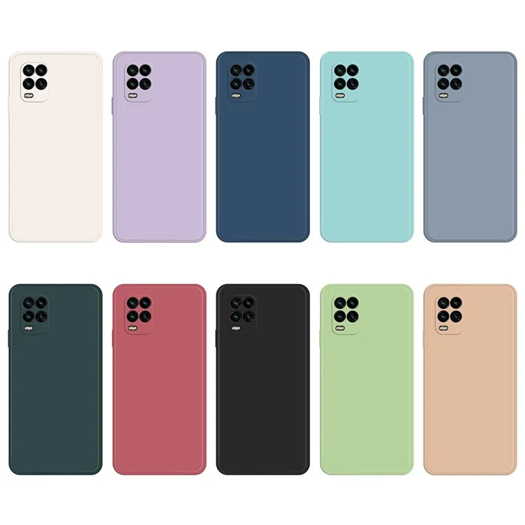 For Xiaomi Mi 10 Lite 5G Cellphone Guard Case, Rubberized TPU+Microfiber Lining Straight Edge Phone Back Cover - Beige