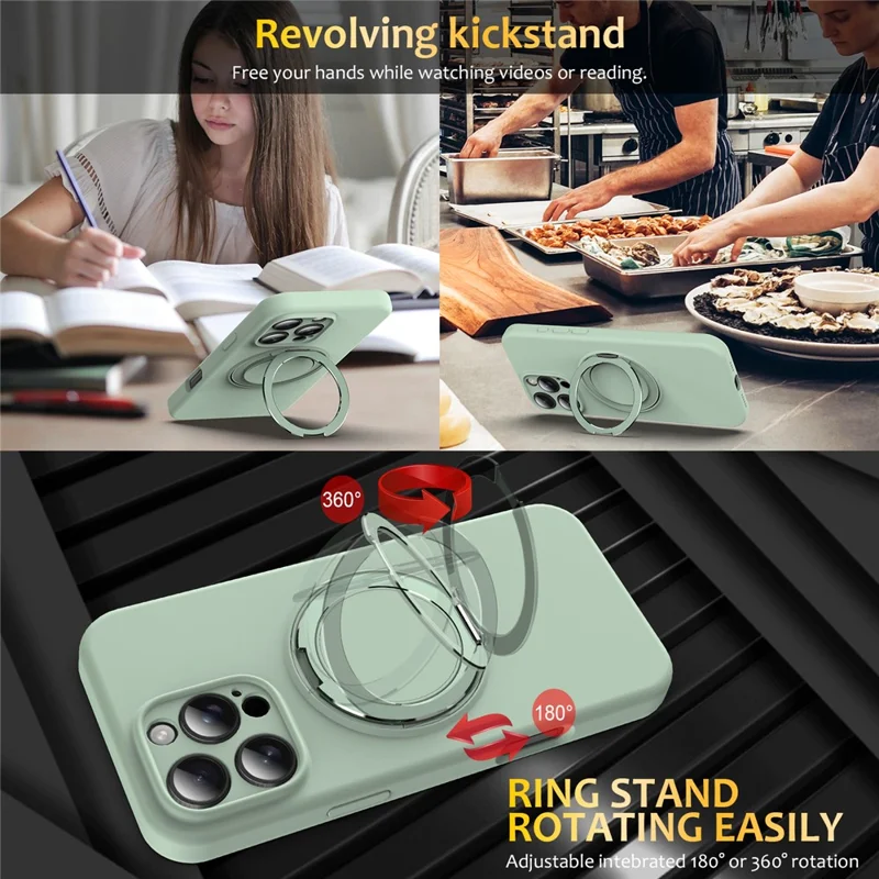 For iPhone 14 Pro Max Case Compatible with MagSafe Rotating Metal Kickstand PC + Silicone Phone Cover - Light Green