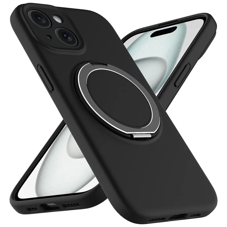 Custodia per iPhone 14 compatibile con MagSafe, supporto metallico rotante in PC + cover in silicone per telefono - Nero
