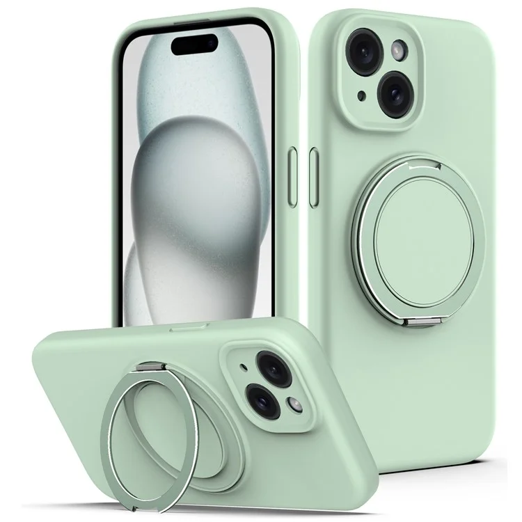 Capa para iPhone 15 compatível com MagSafe com suporte de metal rotativo PC + Capa de silicone para celular - Verde Claro