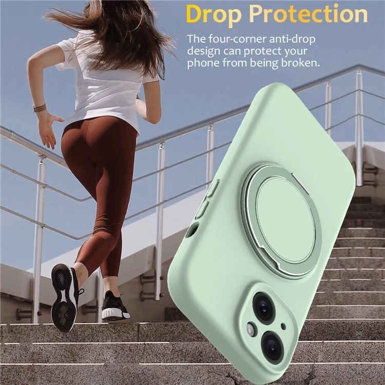 Capa para iPhone 15 compatível com MagSafe com suporte de metal rotativo PC + Capa de silicone para celular - Verde Claro
