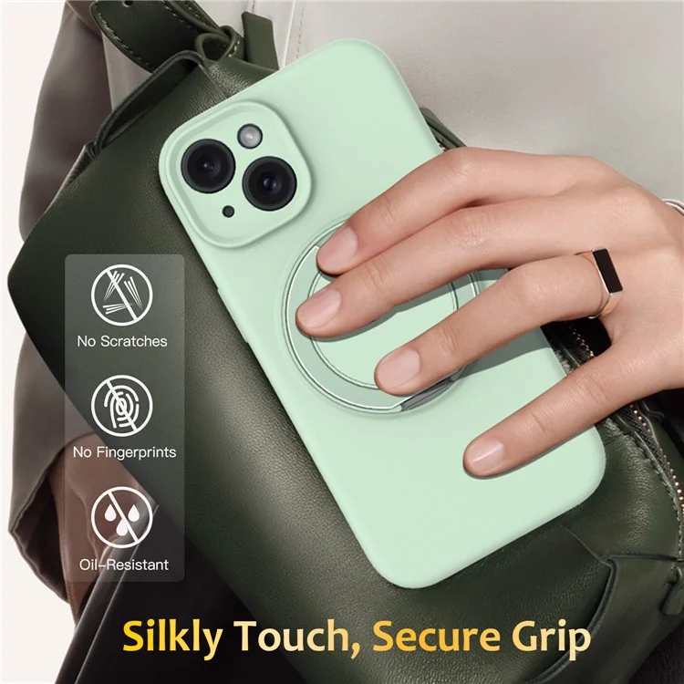 Capa para iPhone 15 compatível com MagSafe com suporte de metal rotativo PC + Capa de silicone para celular - Verde Claro