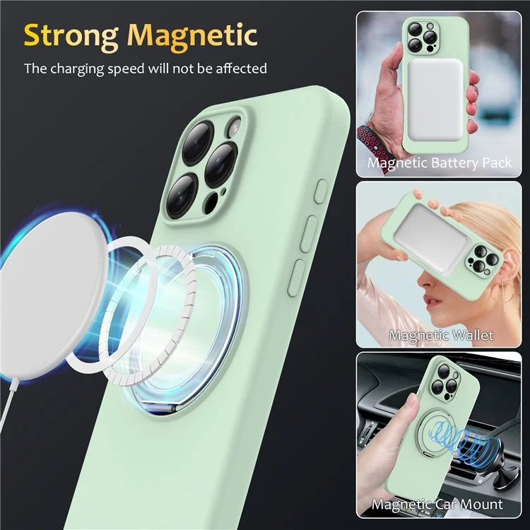 Capa para iPhone 15 Pro compatível com MagSafe com suporte dobrável PC + Capa de silicone para celular - Verde claro