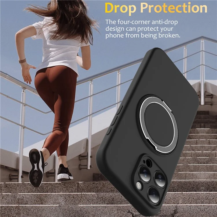 For iPhone 15 Pro Max Case Compatible with MagSafe Metal Kickstand PC + Silicone Phone Cover - Black