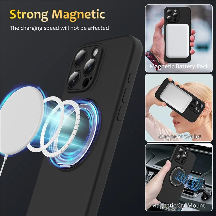 For iPhone 15 Pro Max Case Compatible with MagSafe Metal Kickstand PC + Silicone Phone Cover - Black