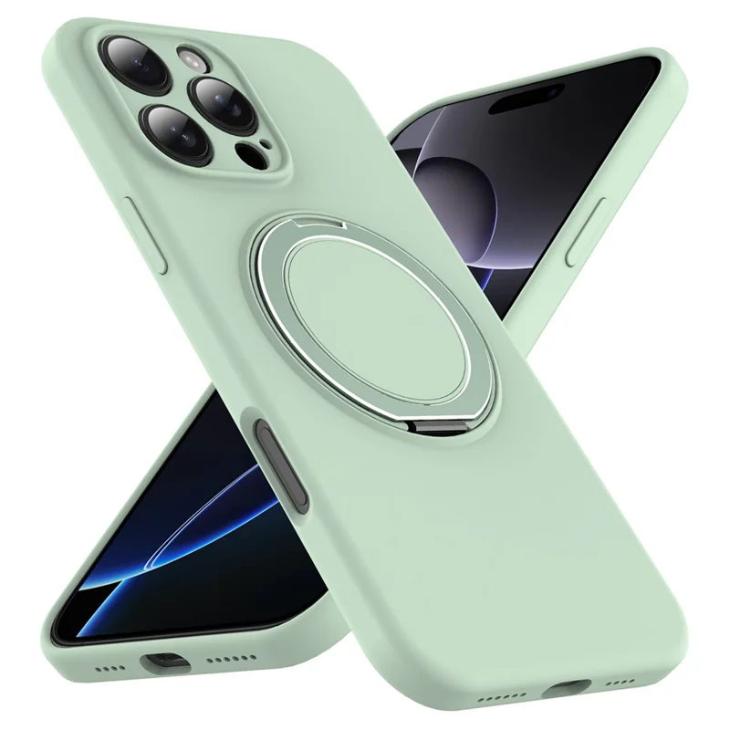 For iPhone 15 Pro Max Case Compatible with MagSafe Metal Kickstand PC + Silicone Phone Cover - Light Green