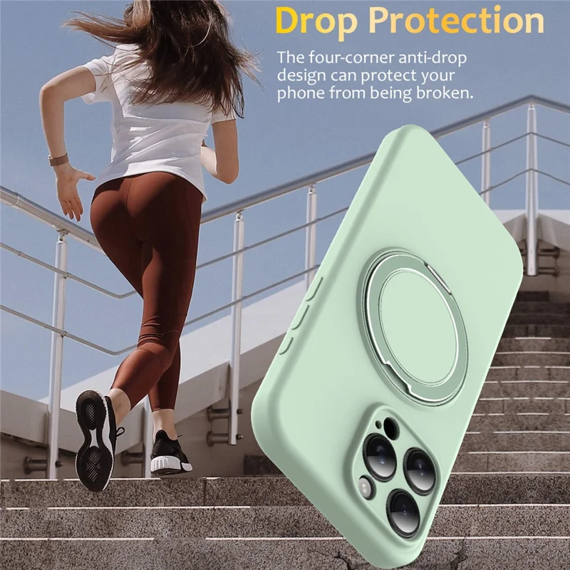 For iPhone 15 Pro Max Case Compatible with MagSafe Metal Kickstand PC + Silicone Phone Cover - Light Green