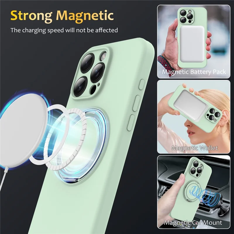 For iPhone 15 Pro Max Case Compatible with MagSafe Metal Kickstand PC + Silicone Phone Cover - Light Green