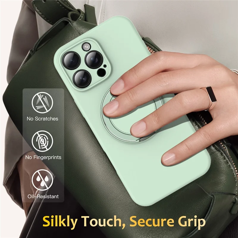 For iPhone 15 Pro Max Case Compatible with MagSafe Metal Kickstand PC + Silicone Phone Cover - Light Green