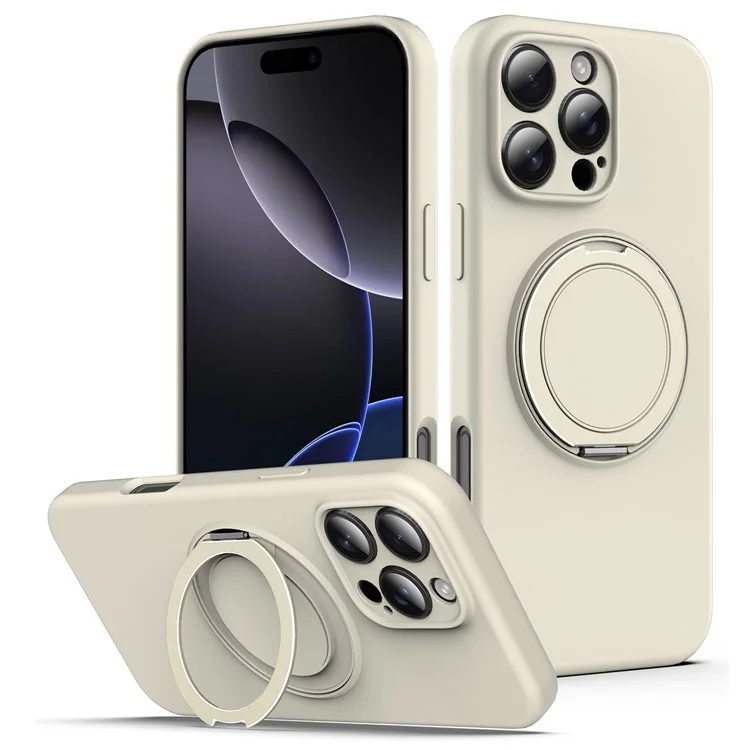 For iPhone 15 Pro Max Case Compatible with MagSafe Metal Kickstand PC + Silicone Phone Cover - Beige