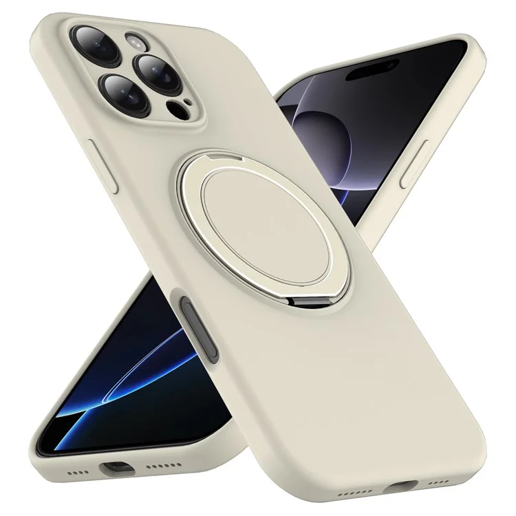 For iPhone 15 Pro Max Case Compatible with MagSafe Metal Kickstand PC + Silicone Phone Cover - Beige