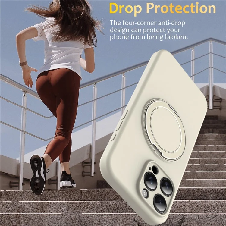 For iPhone 15 Pro Max Case Compatible with MagSafe Metal Kickstand PC + Silicone Phone Cover - Beige