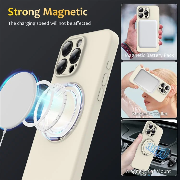 For iPhone 15 Pro Max Case Compatible with MagSafe Metal Kickstand PC + Silicone Phone Cover - Beige