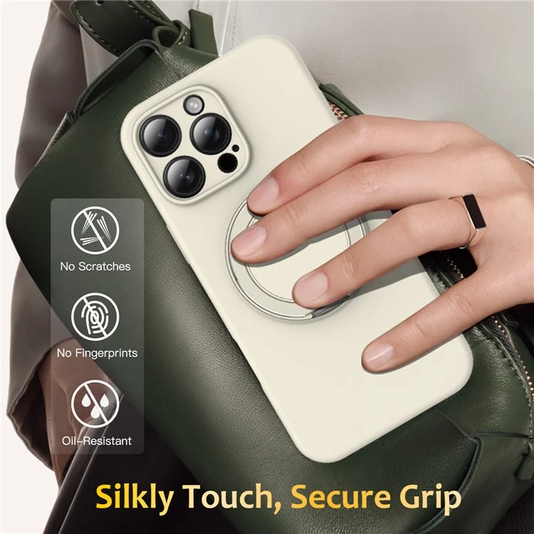For iPhone 15 Pro Max Case Compatible with MagSafe Metal Kickstand PC + Silicone Phone Cover - Beige