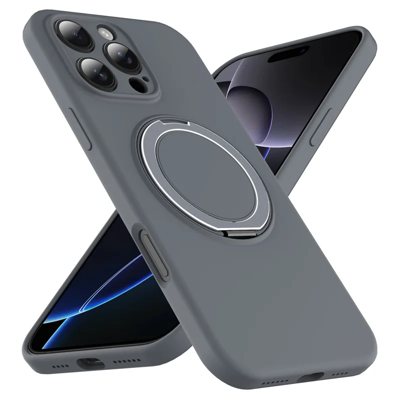For iPhone 15 Pro Max Case Compatible with MagSafe Metal Kickstand PC + Silicone Phone Cover - Grey