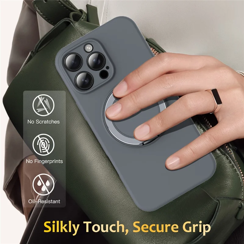 For iPhone 15 Pro Max Case Compatible with MagSafe Metal Kickstand PC + Silicone Phone Cover - Grey