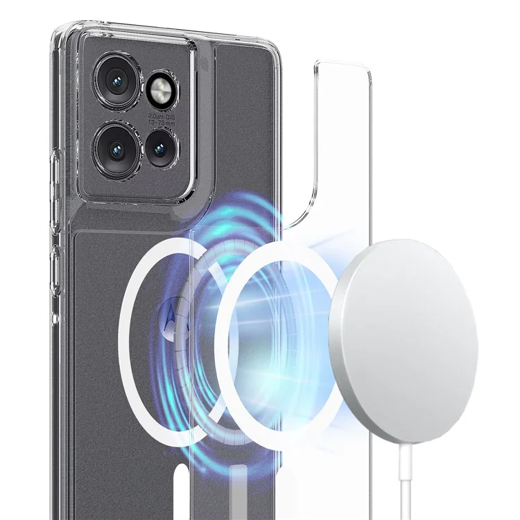Coque transparente pour Motorola Edge 50 Neo 5G en TPU + acrylique avec support magnétique compatible avec MagSafe
