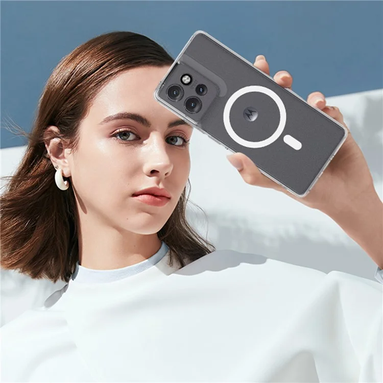 Coque transparente pour Motorola Edge 50 Neo 5G en TPU + acrylique avec support magnétique compatible avec MagSafe