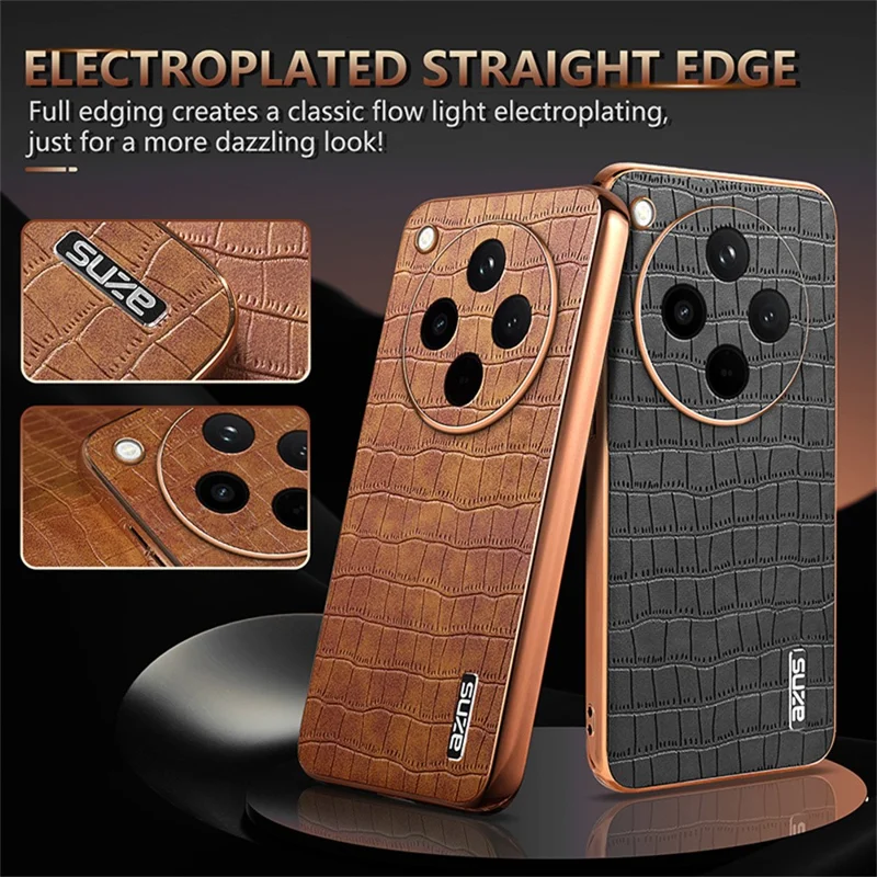 AZNS Etui na Oppo Find X8 5G z Elektrolitycznym Nadrukiem w Wzór Krokodyla, Pokrowiec z PU+TPU - Brązowy