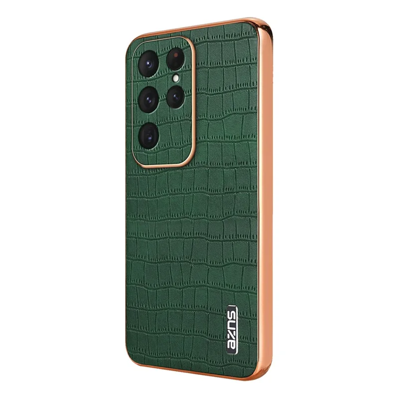 AZNS For Samsung Galaxy S25 Ultra Case Electroplating Crocodile Texture PU+TPU Phone Cover - Green