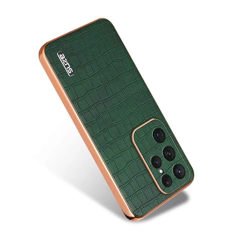 AZNS For Samsung Galaxy S25 Ultra Case Electroplating Crocodile Texture PU+TPU Phone Cover - Green