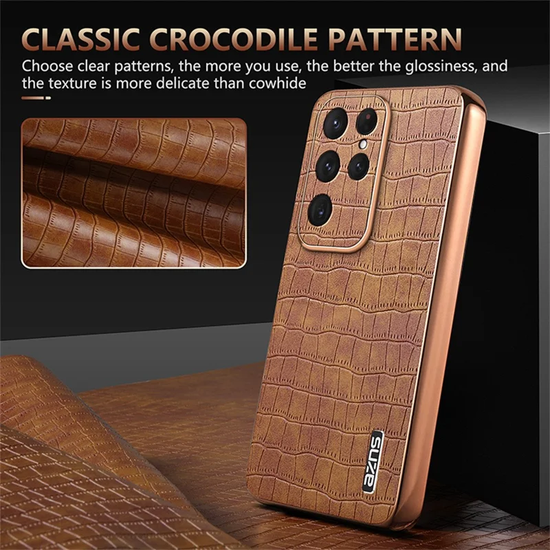 AZNS For Samsung Galaxy S25 Ultra Case Electroplating Crocodile Texture PU+TPU Phone Cover - Green