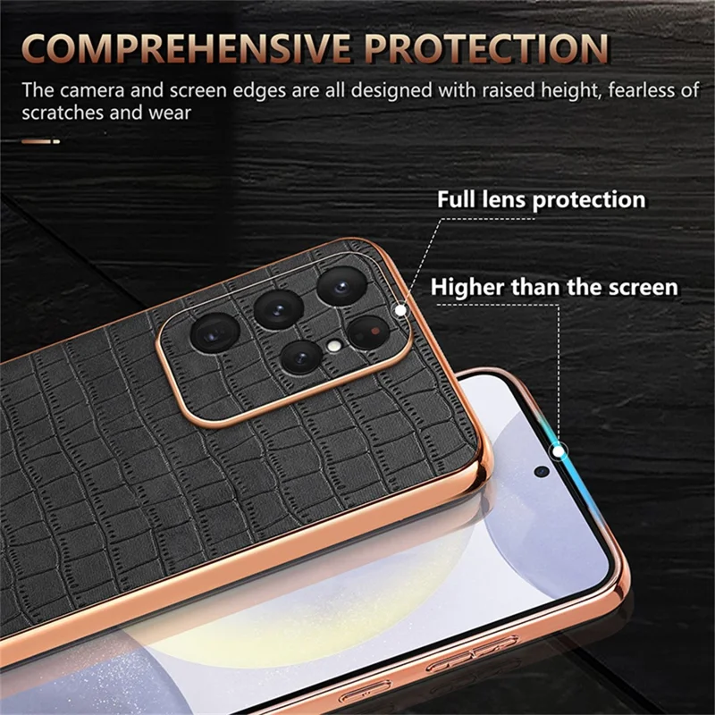 AZNS For Samsung Galaxy S25 Ultra Case Electroplating Crocodile Texture PU+TPU Phone Cover - Green