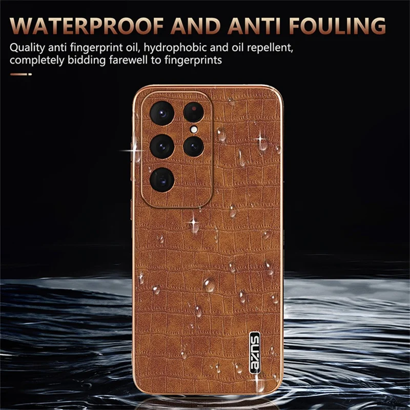 AZNS For Samsung Galaxy S25 Ultra Case Electroplating Crocodile Texture PU+TPU Phone Cover - Green