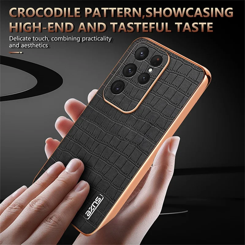AZNS For Samsung Galaxy S25 Ultra Case Electroplating Crocodile Texture PU+TPU Phone Cover - Green
