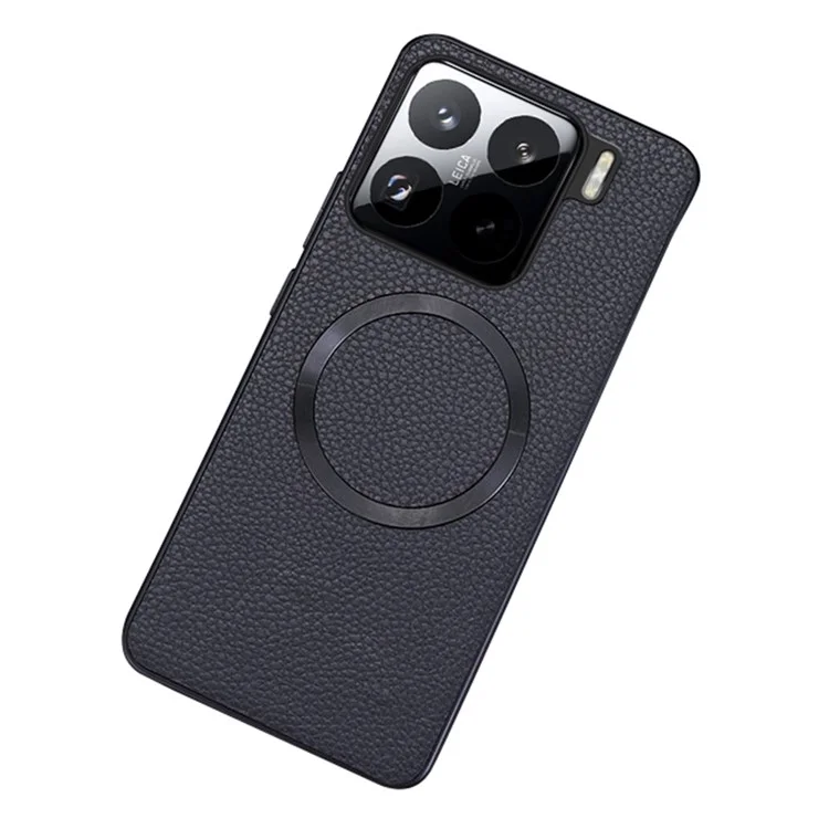 Для Xiaomi 15 Чехол совместимый с MagSafe Litchi Texture PU Leather+TPU Phone Cover - Чёрный