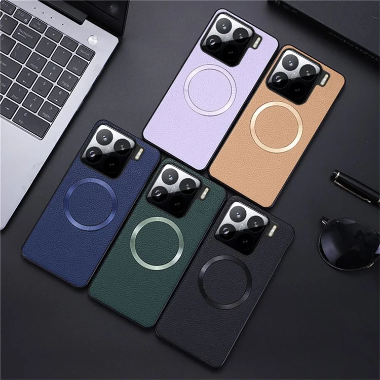 Для Xiaomi 15 Чехол совместимый с MagSafe Litchi Texture PU Leather+TPU Phone Cover - Чёрный