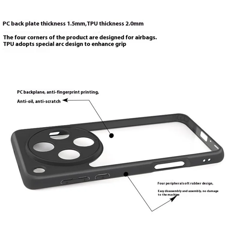 غطاء هاتف مقاوم للصدمات من PC+TPU شفاف خلفي لهاتف Oppo Find X8 Pro 5G