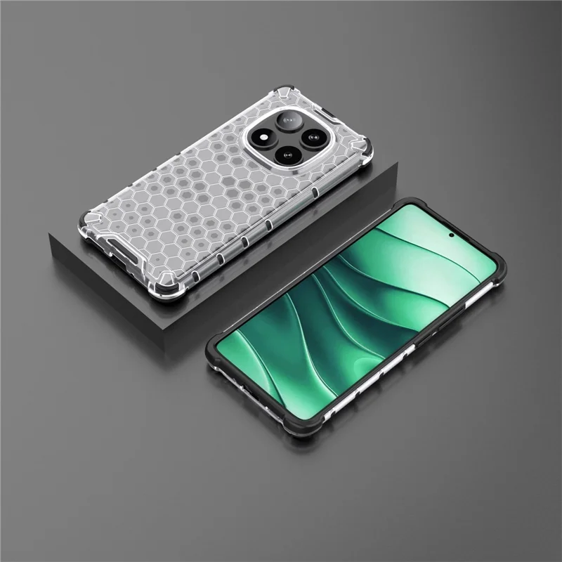 Voor Xiaomi Redmi Note 14 Pro 5G / Poco X7 5G hoesje PC+TPU telefoonhoes met zeshoekig patroon - Grijs