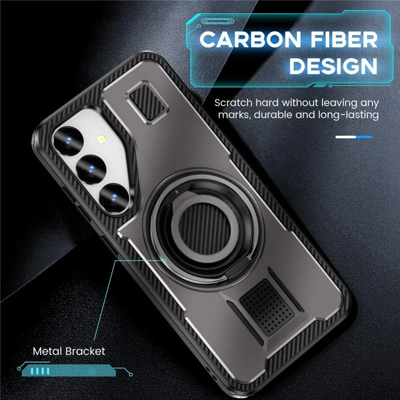 For Samsung Galaxy S25 Case TPU+PC Kickstand Phone Cover with Silicone Finger Strap - Grey