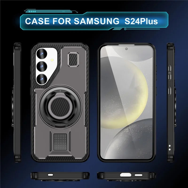 For Samsung Galaxy S25 Case TPU+PC Kickstand Phone Cover with Silicone Finger Strap - Grey