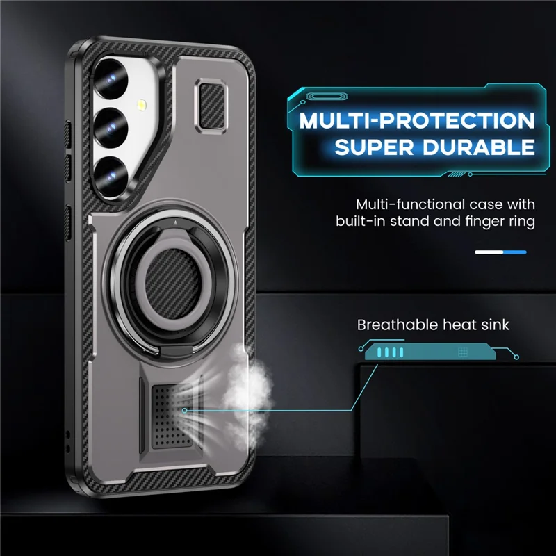 For Samsung Galaxy S25 Case TPU+PC Kickstand Phone Cover with Silicone Finger Strap - Grey
