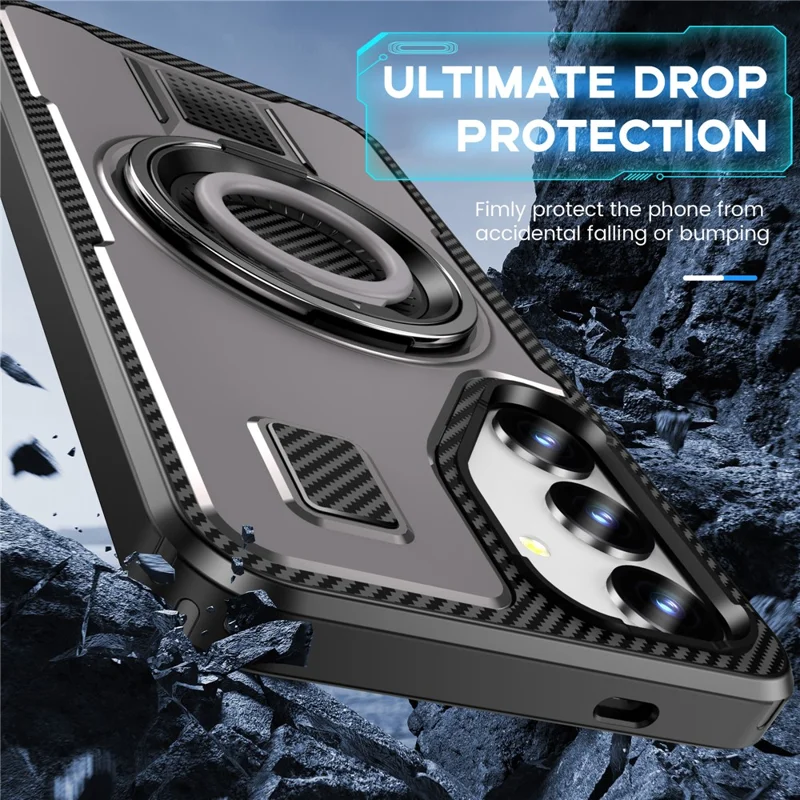 For Samsung Galaxy S25 Case TPU+PC Kickstand Phone Cover with Silicone Finger Strap - Grey