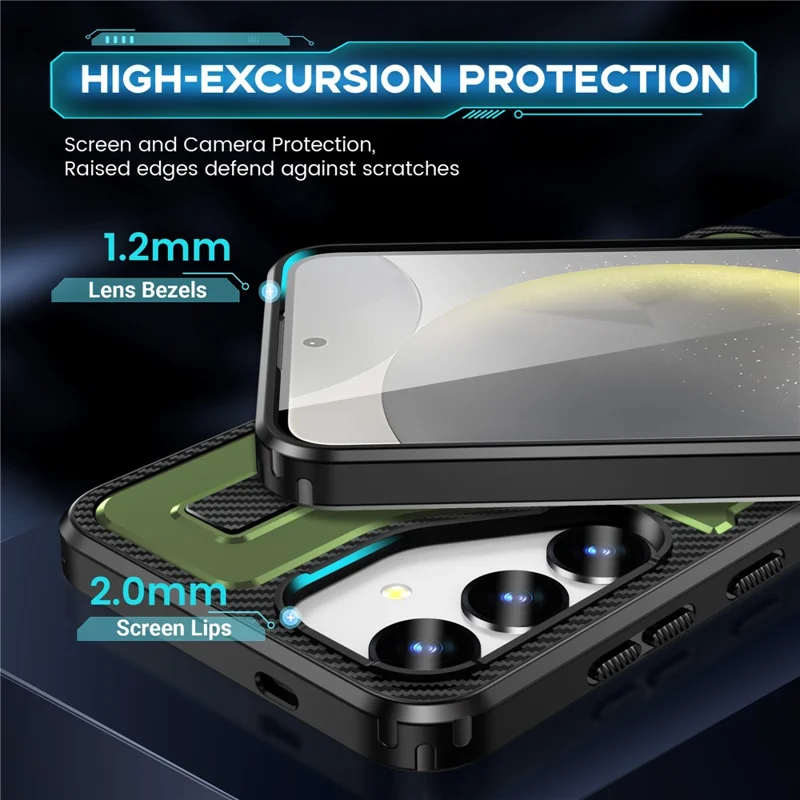 For Samsung Galaxy S25 Case TPU+PC Kickstand Phone Cover with Silicone Finger Strap - Army Green