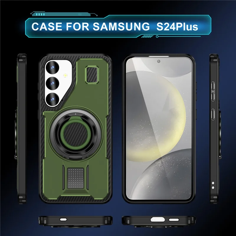For Samsung Galaxy S25 Case TPU+PC Kickstand Phone Cover with Silicone Finger Strap - Army Green